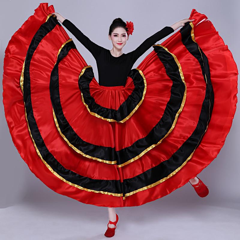 720 Degree Woman Spanish Flamenco Skirt Polyester Satin Smooth Big Swing Carnival Party Ballroom Belly Dance Costumes Dress