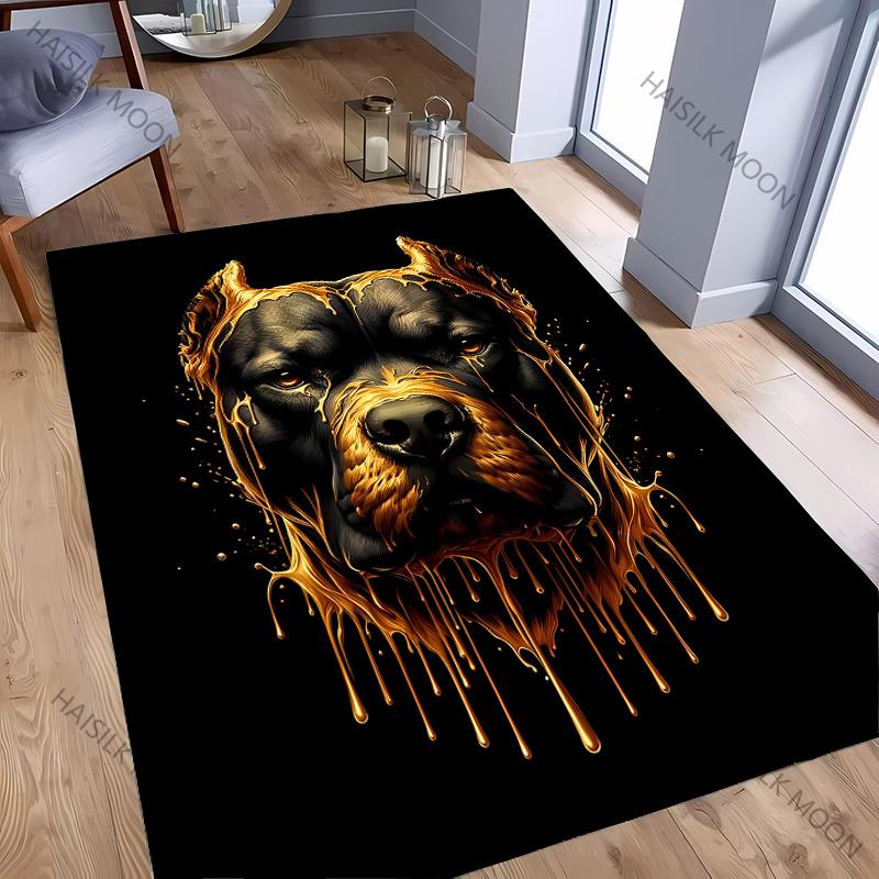 Liquid Painting Style Pit Bull Printed Carpet Black Area Rugs for Bedroom Living Room Durable Non-Slip Mats Kids Rug Home Decor