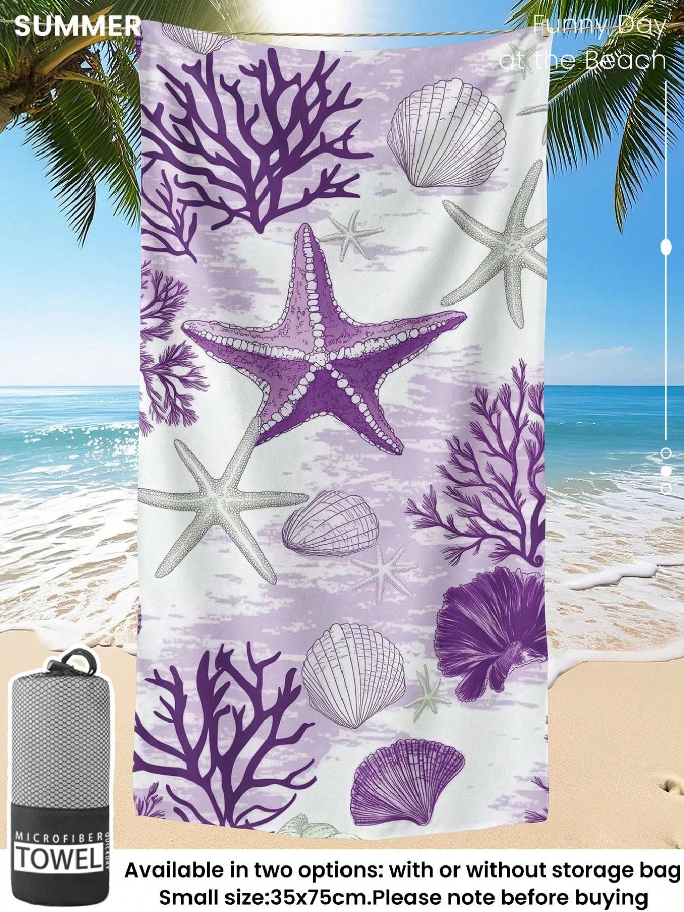 1pc Printed Beach Towel,Purple Starfish Pattern Swimwear,Bath Towel, Fashionable Beach Towel,Super Absorbent Bath Towel W40*H60(CM)