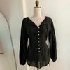 Korean Series Chic Chic Top Women Autumn French Sle Gentle Sweet Temperament Lapel Lace-up Waist Hugging Slimming Long Sleeve