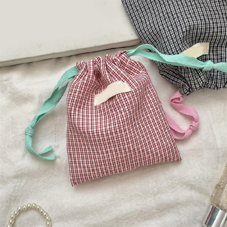 Drawstring Cosmetic Bag Portable Makeup Bag Plaids Lipstick Storage Pouch Toiletry Bag Travel Wash Bag Jewelry Organizers