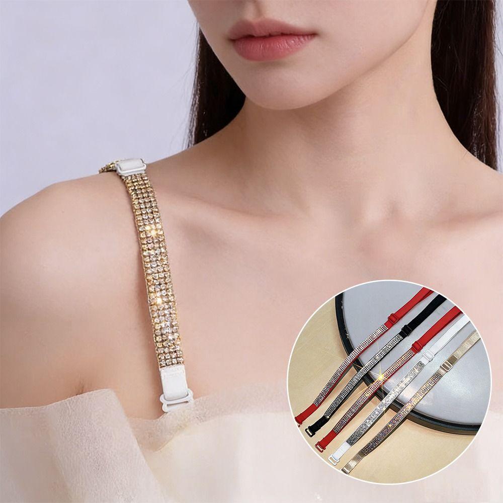 1 Pair Sparkling Rhinestone Bra Straps Replacement High Stretch Fabric Invisible Strap Rhinestone Bra Belts Crossbody Strap