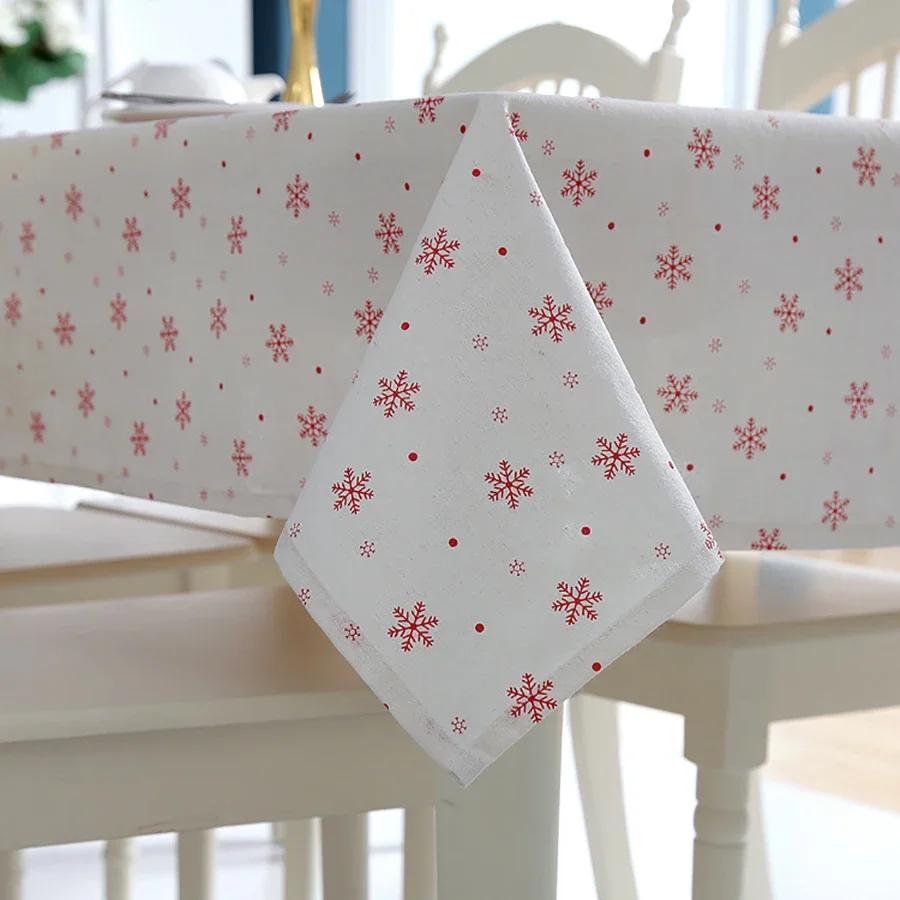 Red Snowflakes Christmas Table Cloth Customizable Linen Cotton Tablecloth for Wedding Banquet Party Kitchen Washable Table Cove