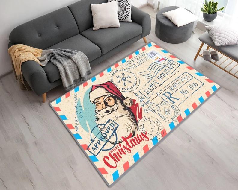 Santa Claus and Reindeer Christmas Carpet Santa Claus Christmas Carpet Retro Festival Fashionable Retro Christmas Non Slip Mat