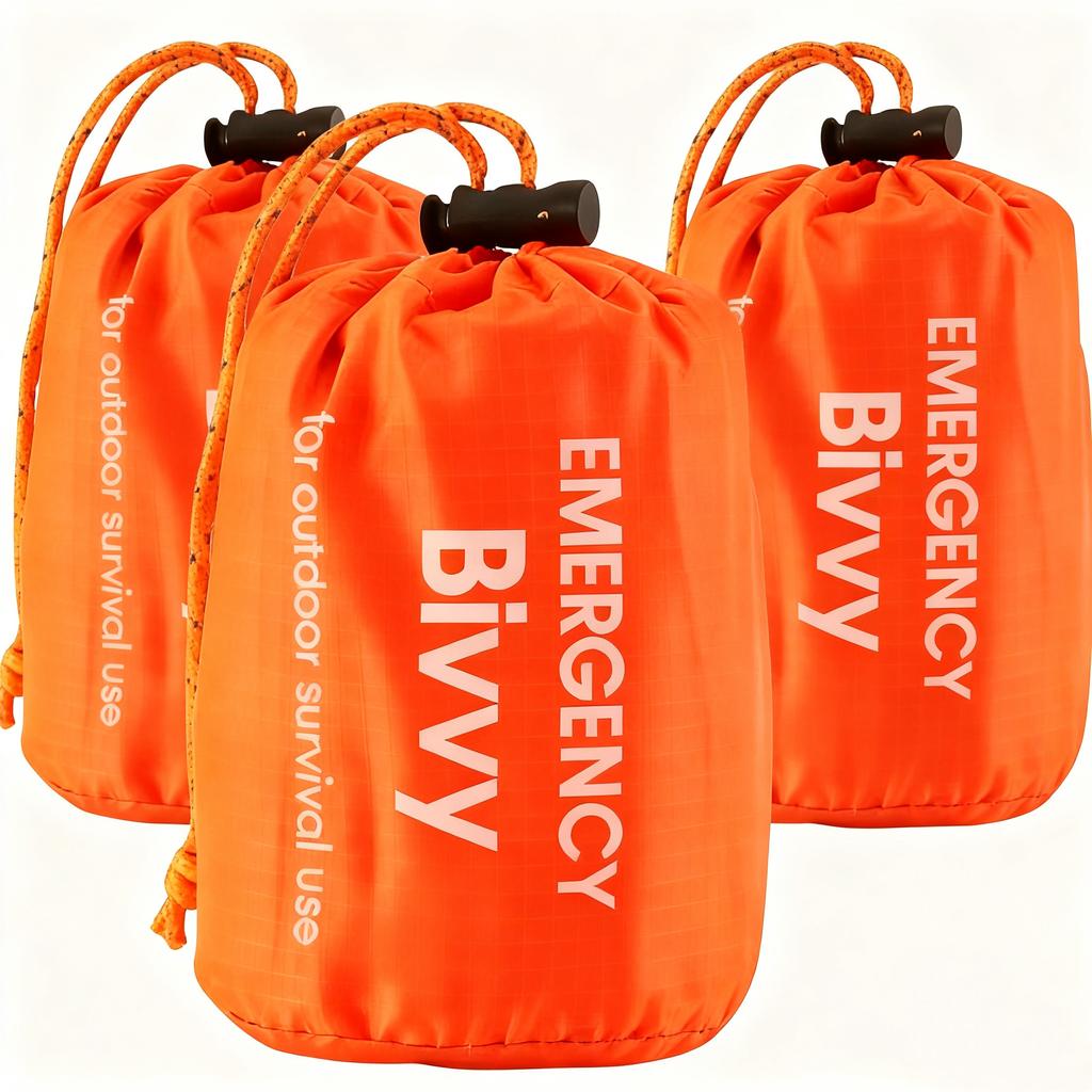 Multi-pack emergency sleeping bags, orange, drawstring bag, portable, suitable for outdoor camping