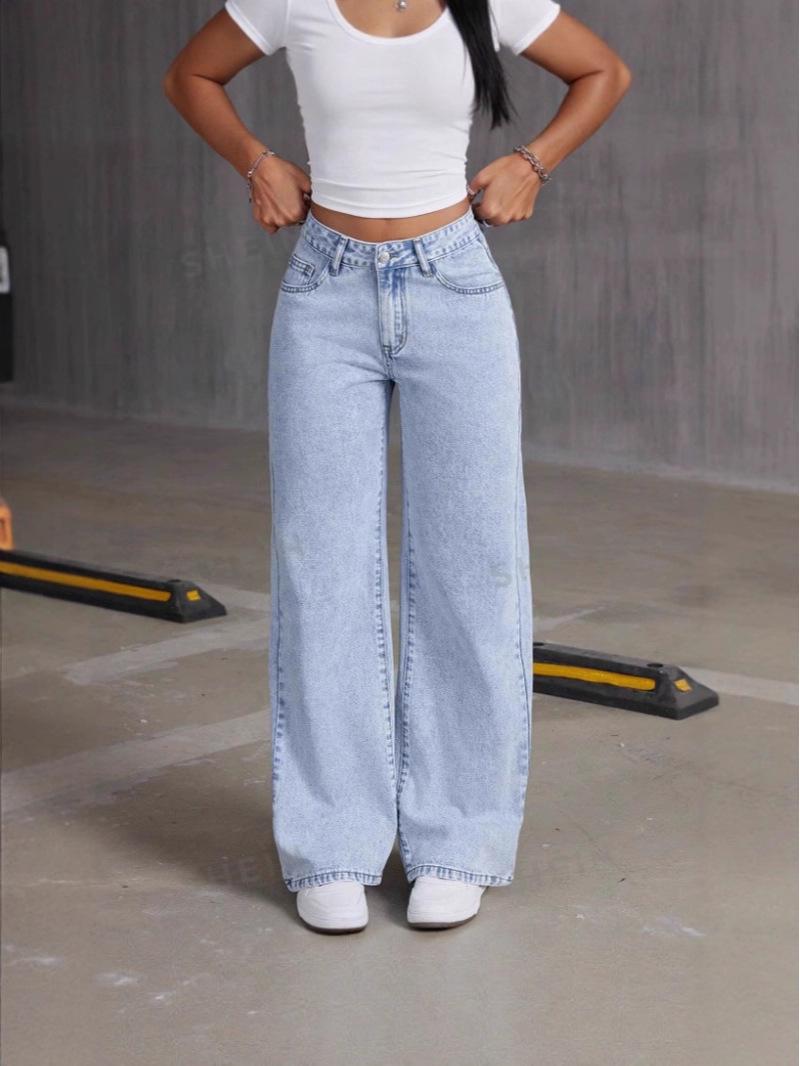2025# Spring Autumn High-Waisted Straight Loose Bow Embroidery Jeans M