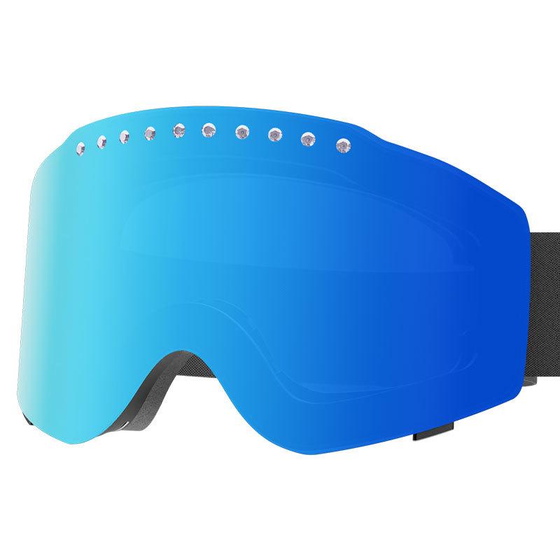 Sports ski goggles, adult-sized, with a wide field of vision, protective eyewear, decorative accents, UV protection, and wind and sand resistance