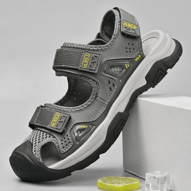 New Genuine Leather Men's Sandals Outdoor Summer Flats Non-slip Beach Shoes Walking Treking Casual Shoes Men Hiking Sandals Male