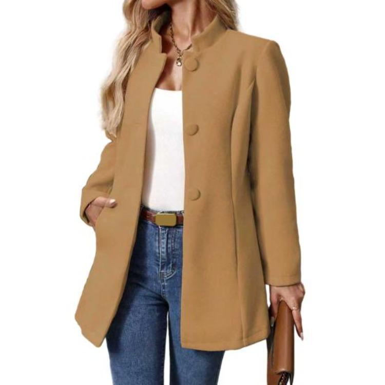 Fall Winter Women's Wool Blend Pea Coat Dressy Outerwear Short Trench Coat Stand Collar Single Breasted Blazer Jacket