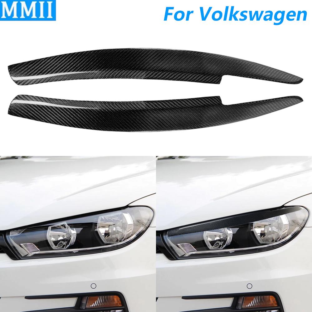For Volkswagen Scirocco 2008-2017 Real Dry Carbon Fiber Front Headlight Eyelid Eyebrow Cover Panel Decorative Car Accessories