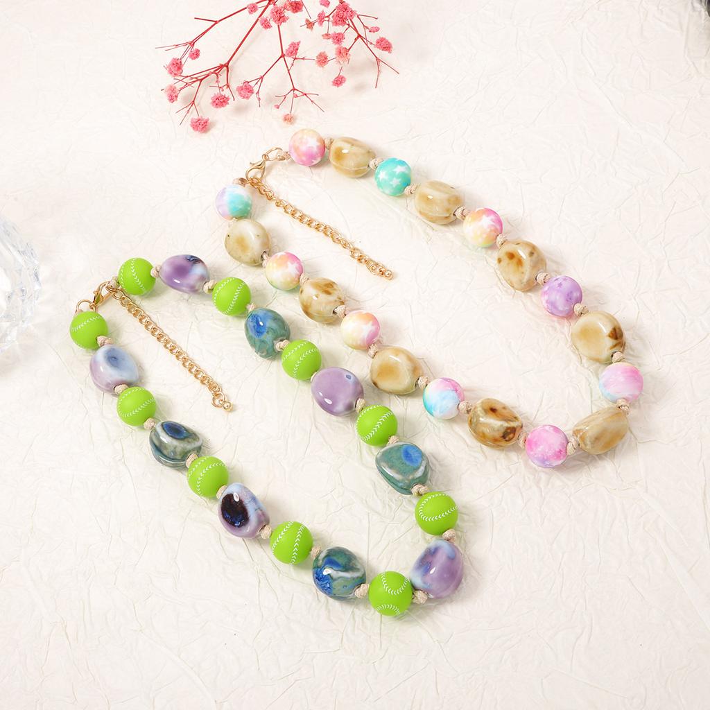 European and American personality niche ins style fashion versatile simple irregular geometric ceramic beaded women's necklace
