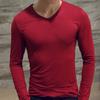 Men Shirt Solid Color Pullover Casual V Neck Long Sleeve Slim Autumn Base Shirt for Daily Wear