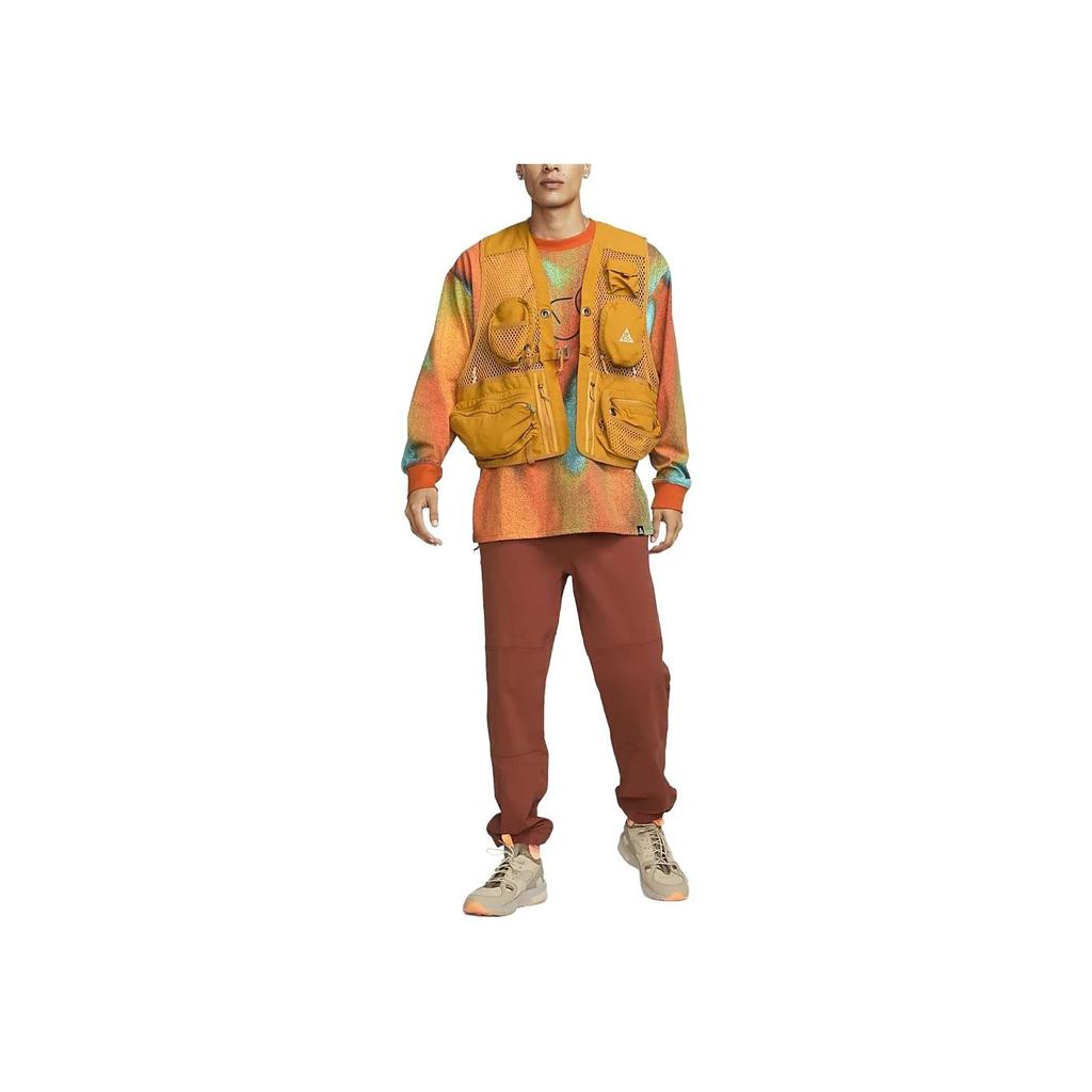 Nike Loose Casual Pattern Print Crew Neck Long Sleeve T-Shirt Men Tops Orange DV9664-719
