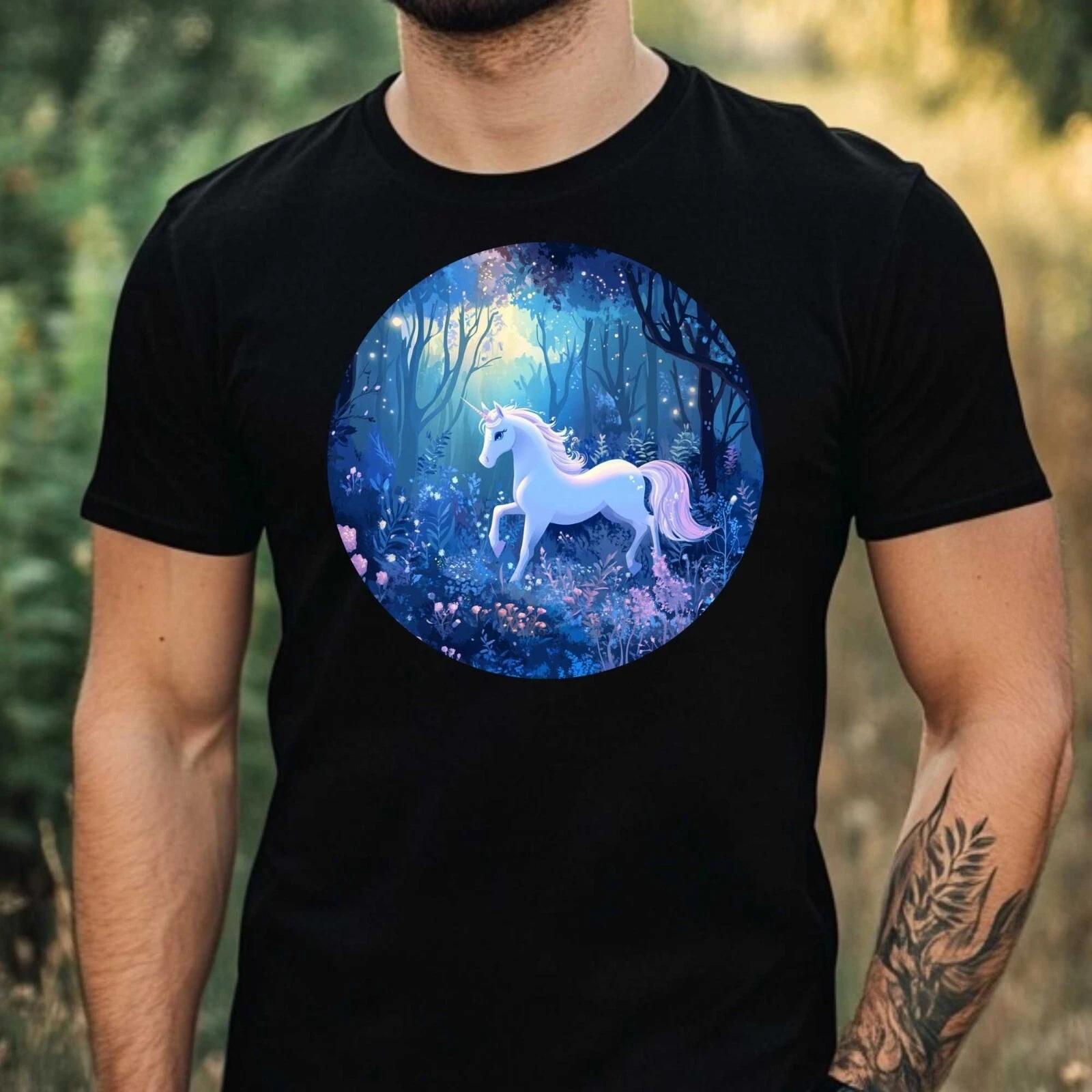 T-Shirt Herren Einhorn im Wald Motiv Baumwolle Größe XS bis 5XL XXXL