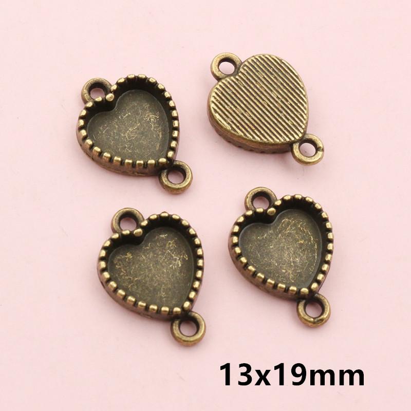 10pcs Double Loops Connector Pendant Cabochons Blank Base Settings Tray Heart Sqaure Rectangle Oval DIY Jewelry Findings