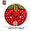 Strawberry Smile Round Rug Flannel Red Green Cute Fruit Design Bathroom Kitchen Entryway Non Slip Soft Floor Mat Kids Gift