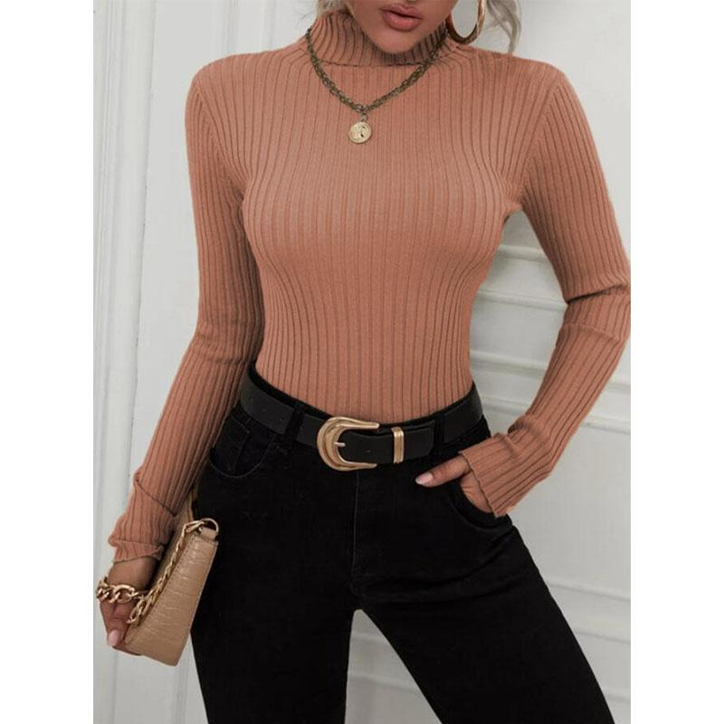 Fashion Women Long Sleeve Ribbed Turtleneck Sweater Slim Casual Pullover Top Autumn Winter Knitted Jumpers