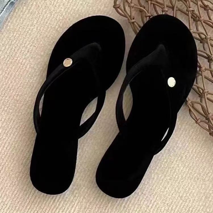 Rhinestone toe flip-flops summer wear versatile casual beach shoes lazy flat slippers