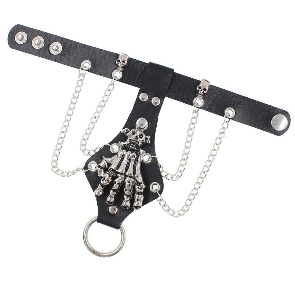 Gothic Punk Skull Wristband Solid Color Wide Chain Bracelet Retro PU Leather Bracelet  Daily