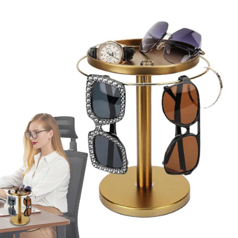 360 Rotating Sunglass Storage Organizer Stainless Steel Sunglasses Holder with Tray Multiple Eyewear Display stand for Tabletop
