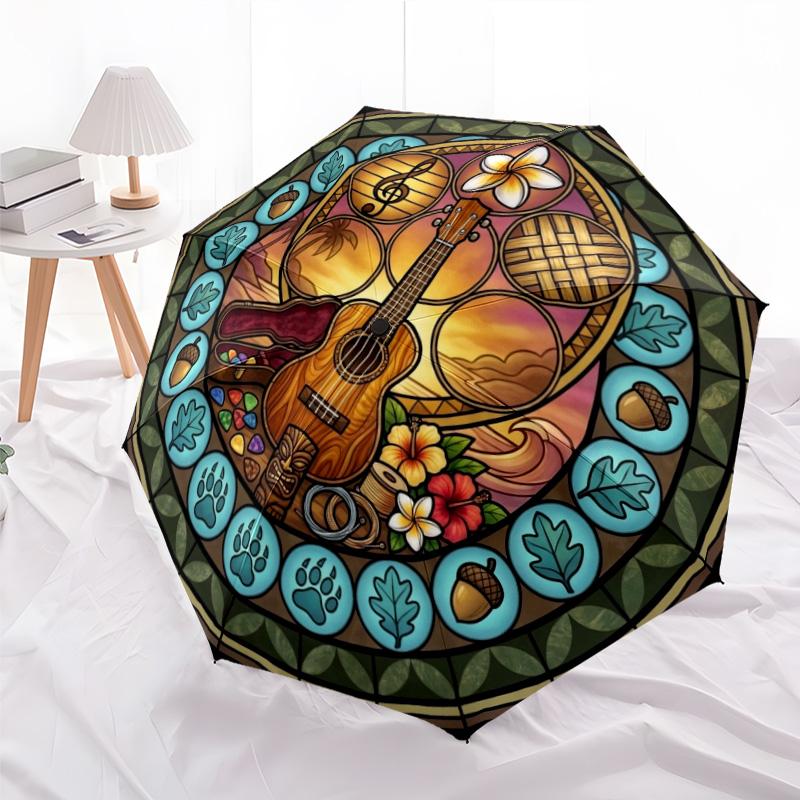 Hawaiian Music Glass pattern umbrella, portable and foldable design, 8 ribs, a casual accessory for Halloween, Christmas, and birthday gifts.