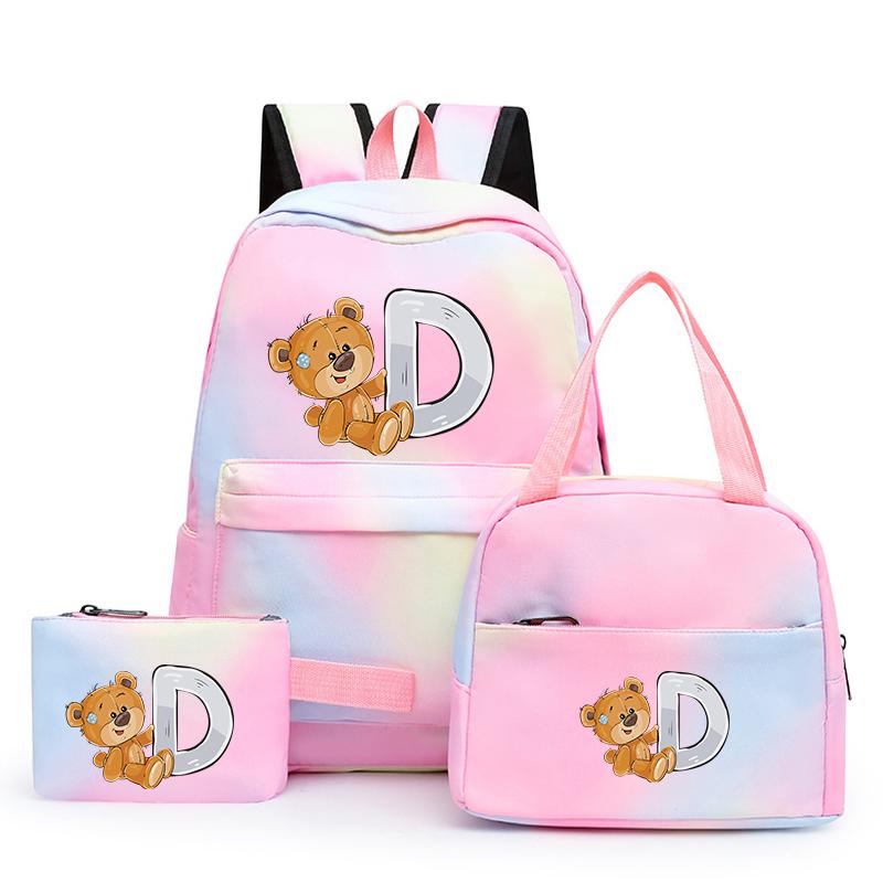3ks/sada Malý medveď 26 anglických písmen Školský ruksak pre deti Dievčenský ruksak Back to School Taška na obed Tašky na ceruzku