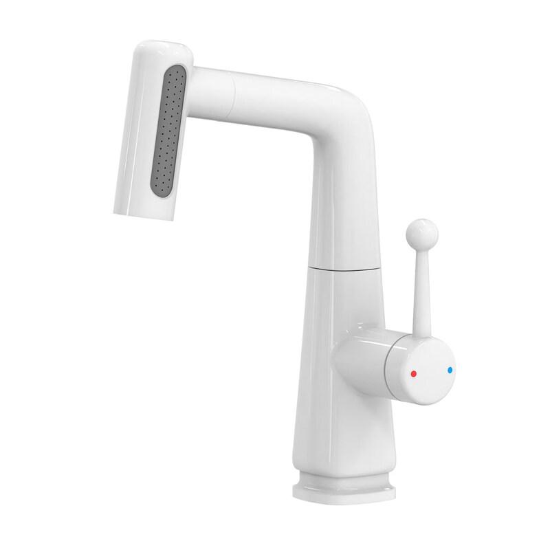 Tai Ju Fu Bright White Pull-Out Basin Faucet