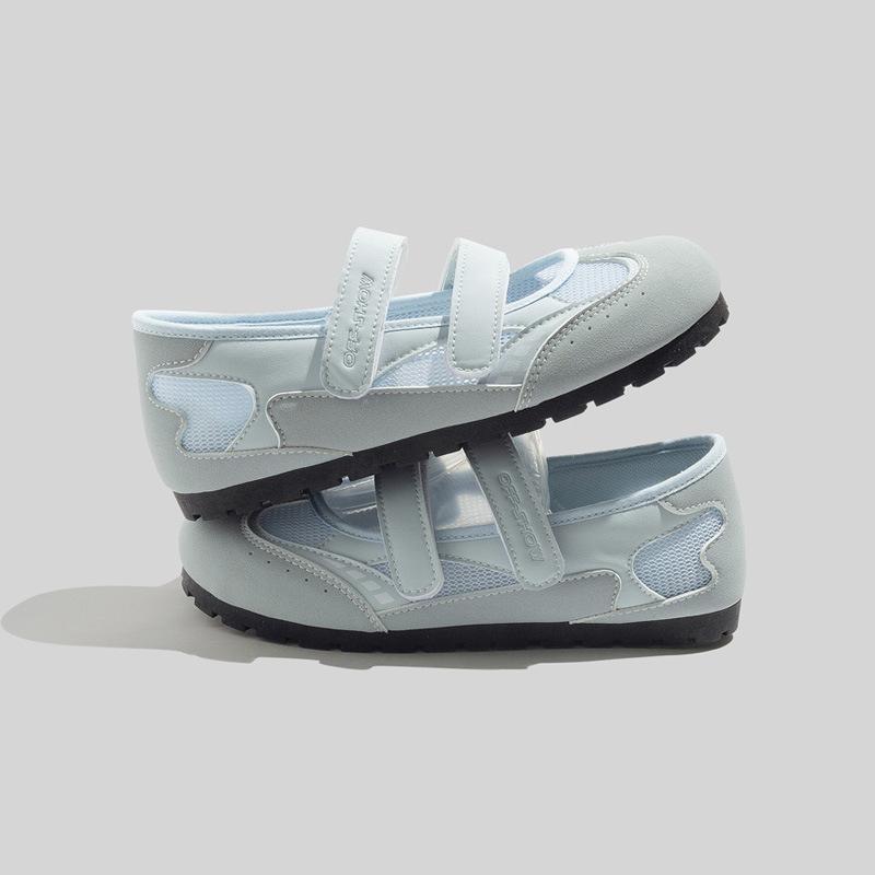 Low-cut Women's Shoes Velcro Round Toe White Shoes Flat-bottomed Breathable Single Shoes