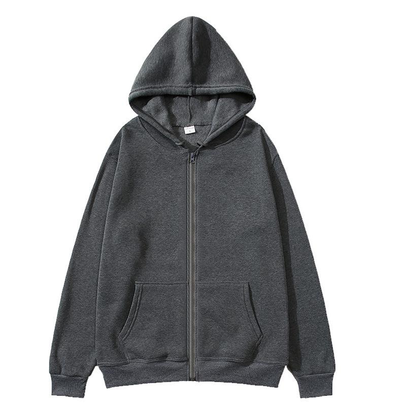 Unisex Solid Color Zip-Up Hooded Sweatshirt Cardigan