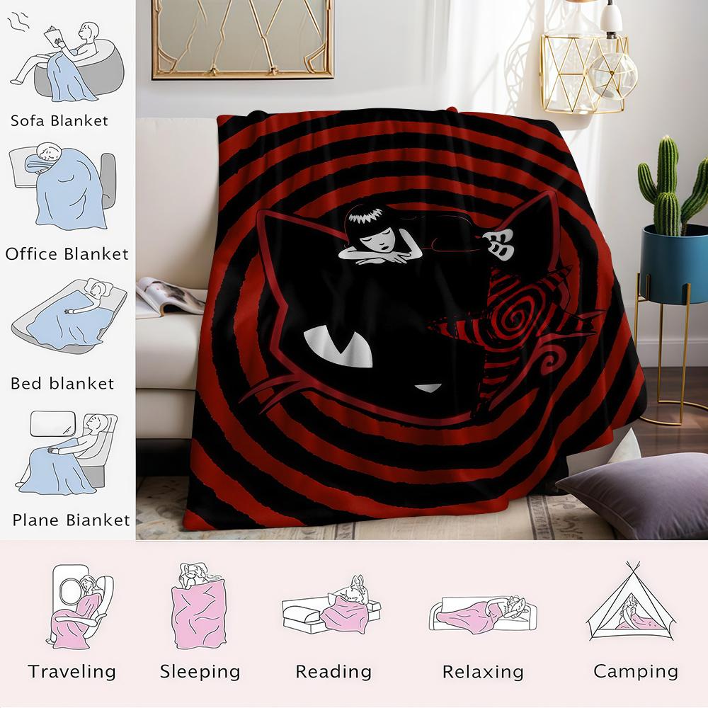 Gothic Cat Whimsy Flannel Blanket Warm Soft Halloween Christmas Couch Warm Cozy Decorative Decor Gift for All Season