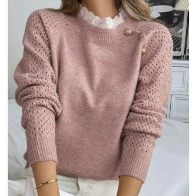 YYFS Maglioni a maniche lunghe con stampa tinta unita, casual, autunno inverno, da donna
