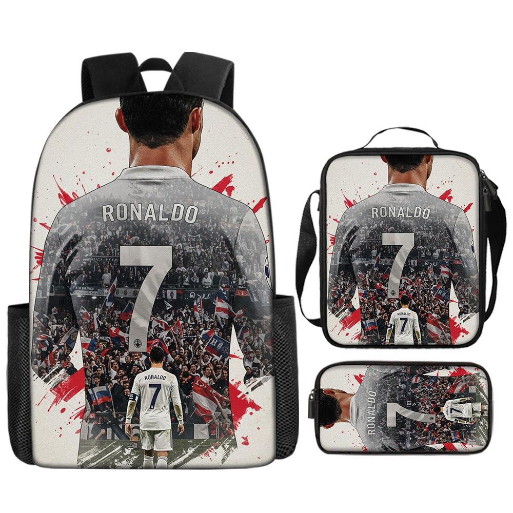 Sac à dos imprimé étoile de football Sac à dos scolaire trois pièces pour enfants Sac à dos dessin animé pour élève de l'école primaire Three-piece set