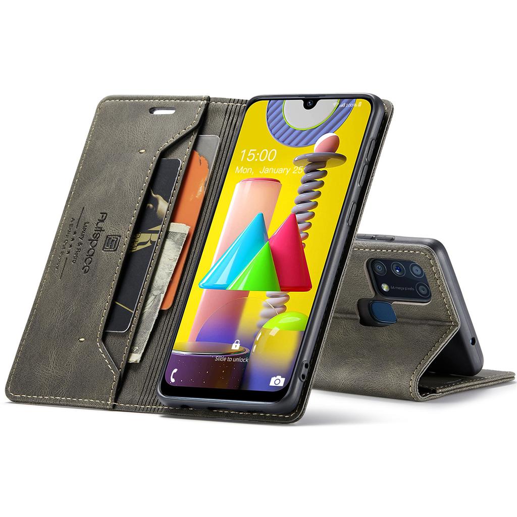 For Samsung Galaxy M31 / M31 Prime / F41 / M21s Vintage Leather Flip Wallet Case with RFID Blocking Card Slot, Matte Retro Folio Cover (4 Colors)