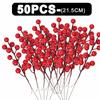 50-1PCS Artificial Red Berries Branches Christmas Simulation Flower Fruit Cherry DIY Wreath Xmas Tree New Year Party Decorations