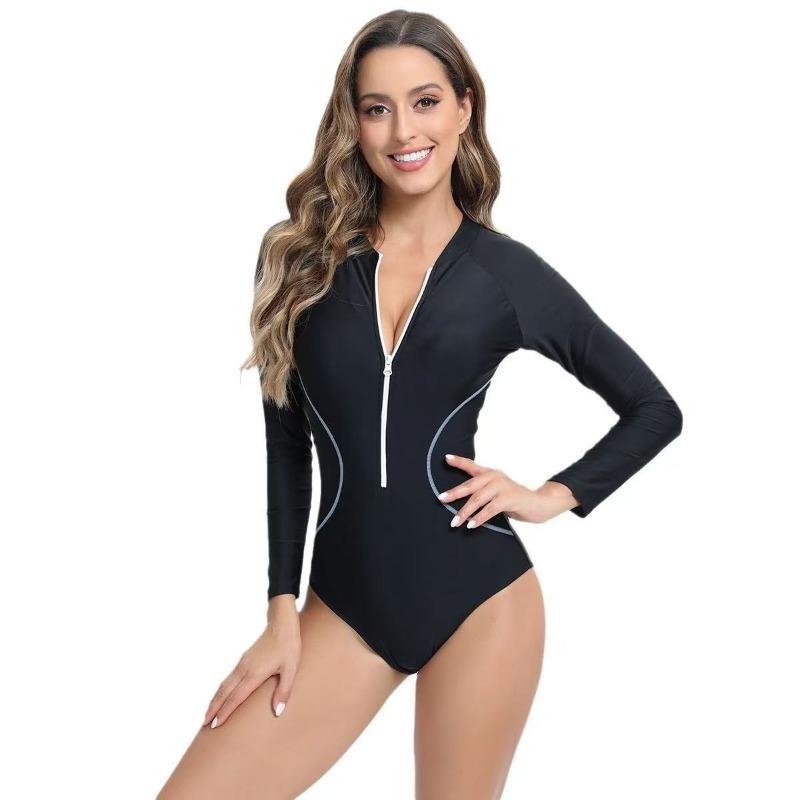 European and American One-piece Long-sleeved Sunscreen Surf Suit Sun Protection Women's Swimsuit Wetsuit Swimsuit