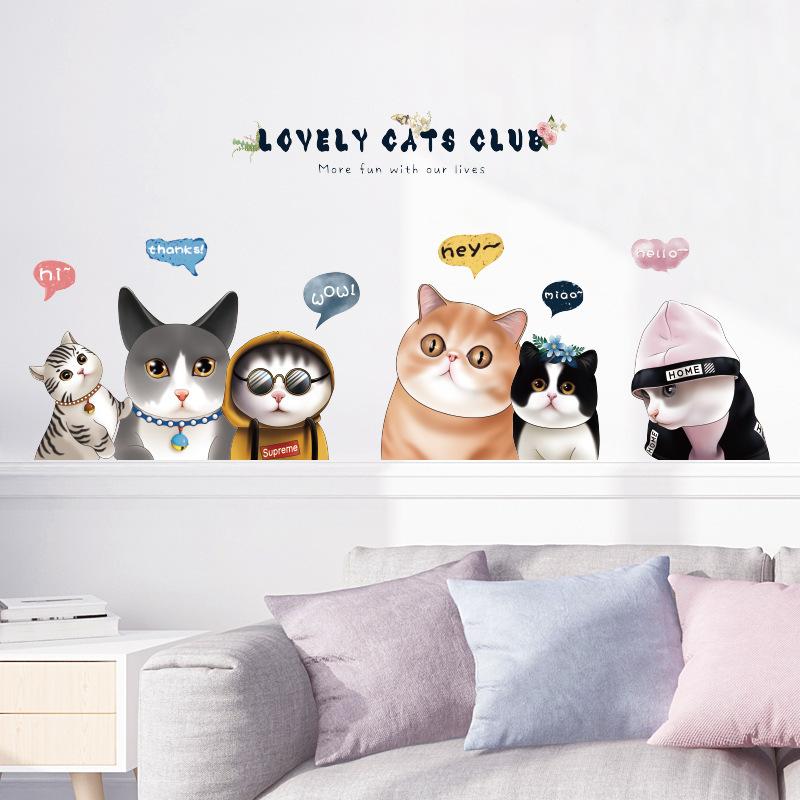 Cute Cat Stickers for Wall Decor Removable Cat Vinyl Wall Decals for Bedroom Living Room Kitchen Cabinet TV Nursery Pet Shop