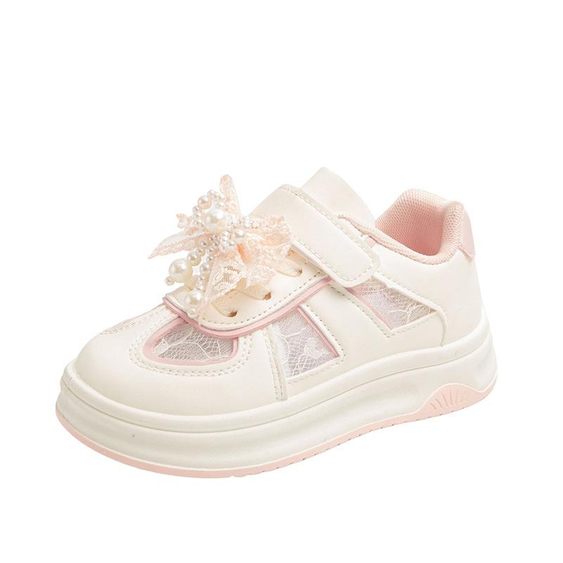 Girls' Sports Shoes Children's Breathable Mesh Board Shoes 2025 New Pearl Bow Casual Shoes Girls' White Shoes
