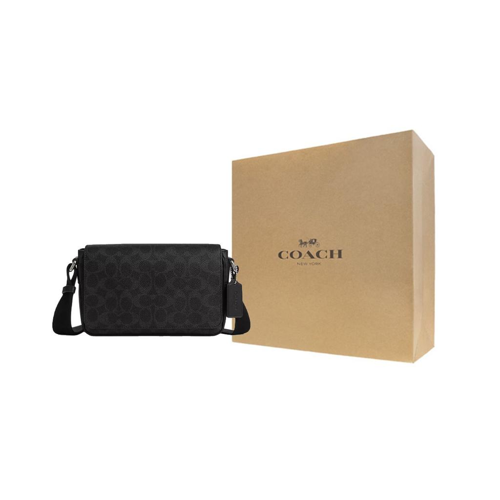 Coach Jack 22 Klassische Monogramm-Prägung Kunstleder Schulter-Crossbody-Tasche Kleine Herren-Taschen Schwarz CDZ95-SVYZK