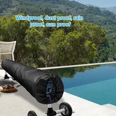 Cubierta Solar para Enrollador de Piscina Cubierta Protectora Solar para Enrollador de Piscina Tela Oxford Protector de Manta Solar para Piscinas Exteriores Negro