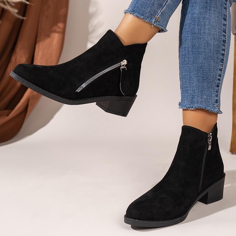 Large size winter new women's suede rubber cloth fashion boots thick heel short women's boots