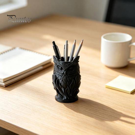 Desktop Stationery Organizer 3D Printed Owl Pen Holder, Creative Desk for Office Stationery, Decor Retro Relief Animal Storage Container Pencils