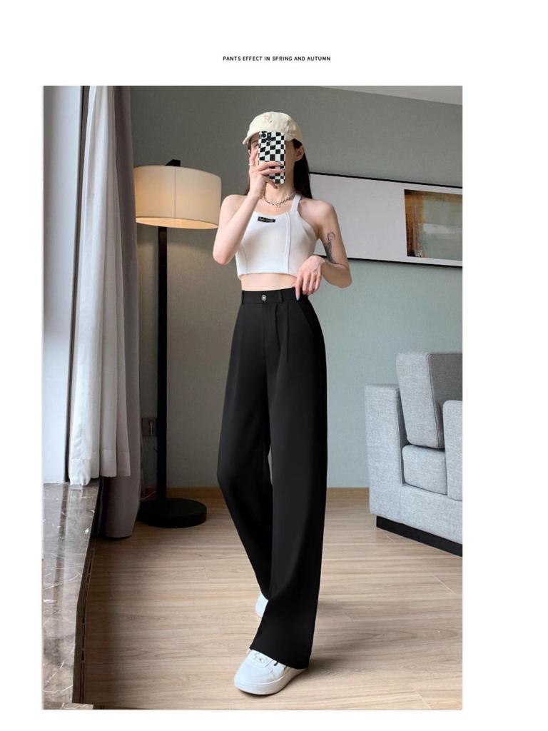 Ice Silk Women's Petite Wide-Leg Summer Drape Suit Pants 2026 - Thin, Narrow, Straight-Leg Casual
