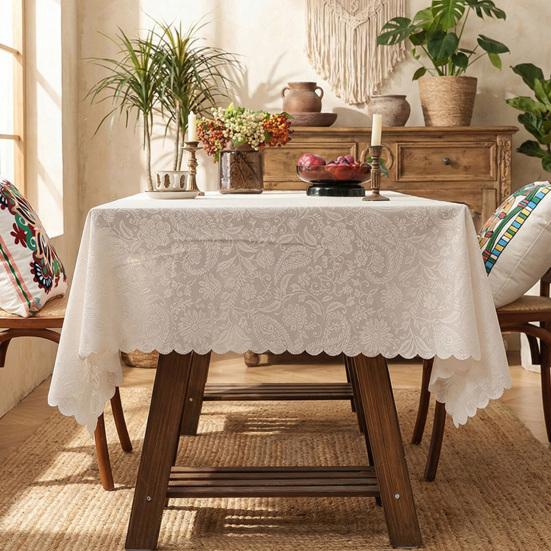 Lace Tablecloth, Wedding Rectangular Table Cloth, Vintage Embossed Floral Lace Table Cover for Tea Party Reception Home Decor