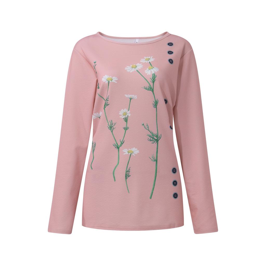 Women's Autumn/Winter Loose Long Sleeve T-Shirt Printed Round Neck  Casual Top