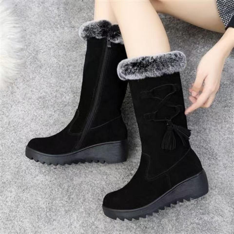 Autumn and Winter New Snow Boots Women's Warm Thickened Fleece Medium Tube Thick Bottom Fleece