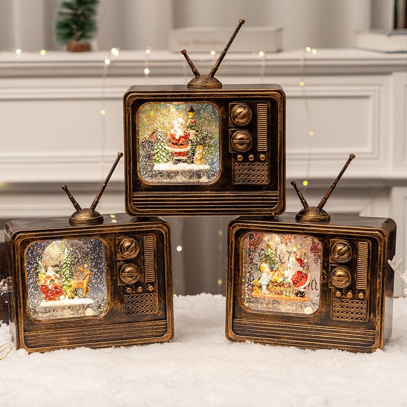 Christmas Decorations Antique TV Decoration Music Box Luminous Crystal Ball Christmas Gift