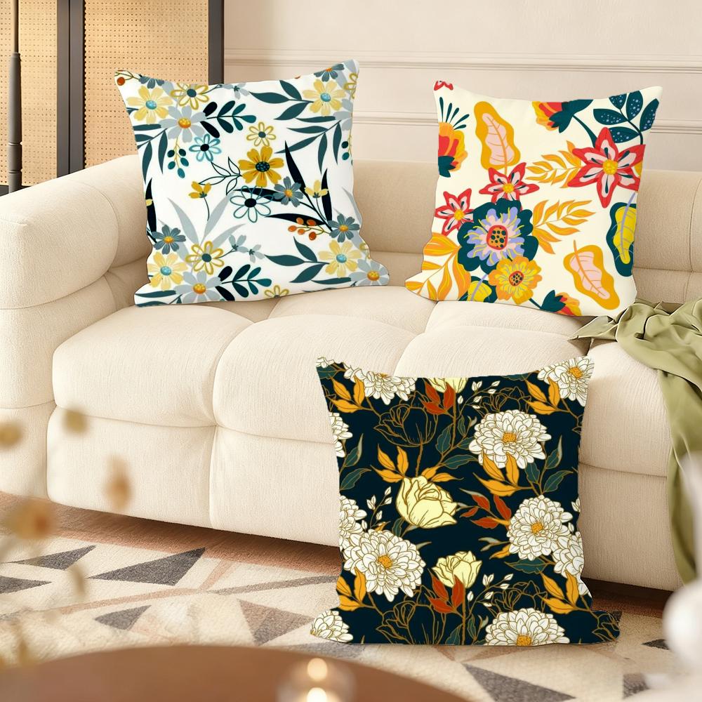 Classic Fresh Floral Pattern Cushion Cover Natural Linen Organic Fabric DoubleSided Printing Couch Pillow Covers Home Decor