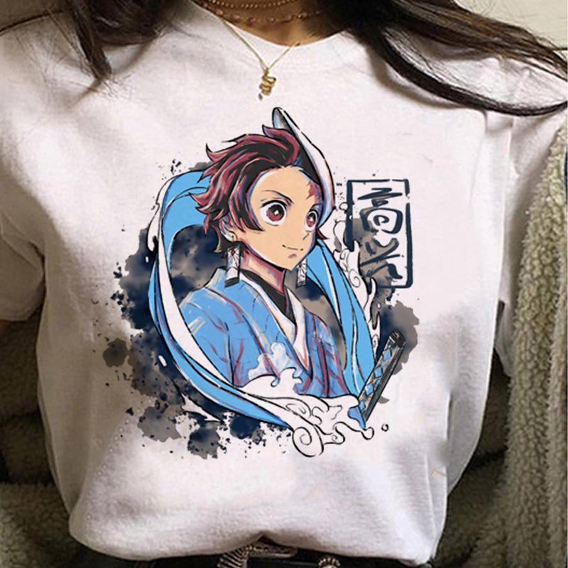 Kawaii Casual Anime Demon Slayer Kimetsu No Yaiba Graphics Female T-Shirt Summer Loose Blouse White Tees O-Neck Women Goth Tops