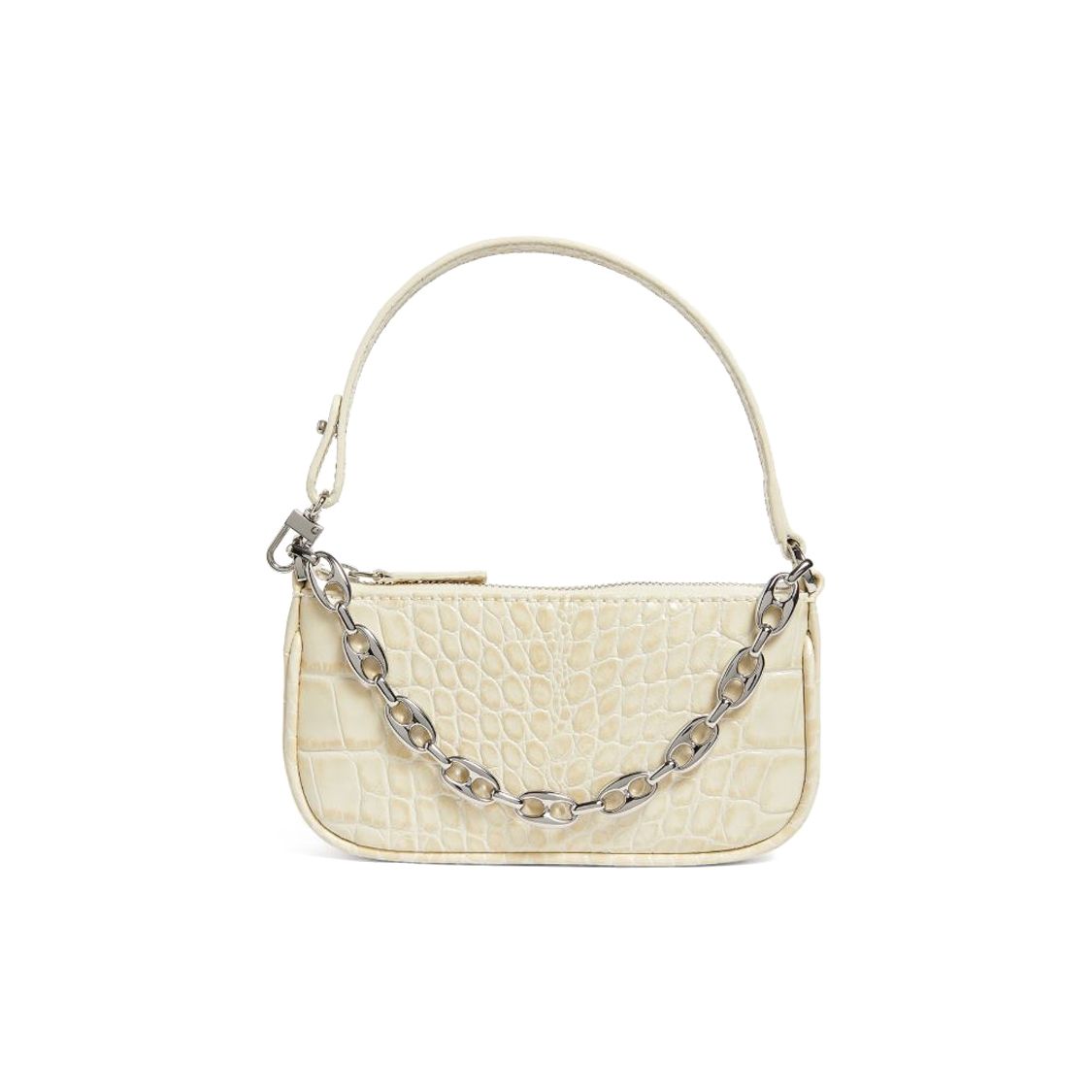 

By Far Rachel Gentle Vintage Crocodile Pattern Chain Leather Baguette Bag Women bags Cream 31541190000686 Basic Set (Bag+Dust Bag)