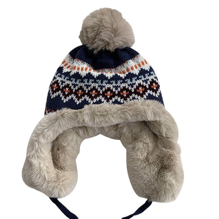 Japanese Ethnic Wind Wool Hat Women'S Autumn And Winter Lei Feng Hat Travel Skiing Ear Protection Knitted Hat Plush Thickened Warm